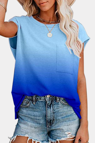 Casual Street Gradual Change Split Joint Pocket O Neck T-Shirts