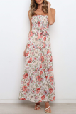 Elegant Floral Fold With Belt Strapless A Line Dresses