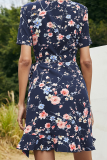 Elegant Floral Frenulum Flounce V Neck A Line Dresses