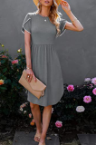Casual Solid Split Joint O Neck Waist Skirt Dresses
