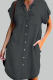 Fashion Street Solid Pocket Buckle Shirt Collar A Line Dresses