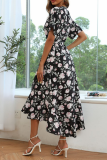 Fashion Elegant Floral Split Joint Flounce V Neck A Line Dresses
