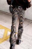 Fashion Street Print Basic Straight Wide Leg Full Print Bottoms
