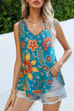 Casual Print Split Joint O Neck Tops