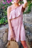 Fashion Street Striped Split Joint One Shoulder A Line Dresses