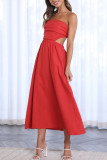 Sexy Celebrities Solid Backless Strapless Waist Skirt Dresses(4 Colors)