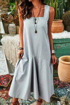 Casual Solid Split Joint Square Collar A Line Dresses