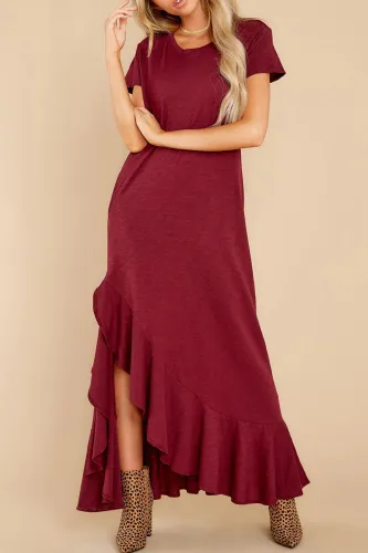 Fashion Casual Solid Split Joint O Neck Irregular Dresses