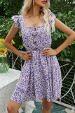 Fashion Elegant Print Split Joint Square Collar A Line Dresses