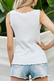 Casual Solid Hot Drill Stringy Selvedge V Neck Tops