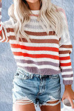 Fashion Sweet Striped Patchwork O Neck Tops
