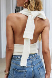 Fashion Street Solid Backless O Neck Tops
