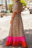 Fashion Elegant Leopard Patchwork Flounce V Neck A Line Dresses(3 Colors)