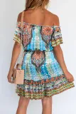 Fashion Elegant Print Split Joint Off the Shoulder A Line Dresses
