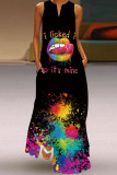 Fashion Street Print Split Joint V Neck A Line Dresses