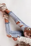 Street Solid Ripped Hollowed Out Regular Denim Jeans