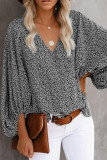 Fashion Casual Print Split Joint V Neck Tops