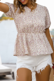 Fashion Elegant Floral Split Joint V Neck Tops