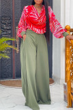 Sweet Striped Patchwork Pocket Fold V Neck Long Sleeve Two Pieces