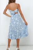 Fashion Sweet Print Backless Spaghetti Strap A Line Dresses