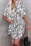 Fashion Street Animal Print Patchwork O Neck Irregular Dresses