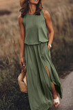 Fashion Casual Solid Patchwork Slit O Neck Waist Skirt Dresses