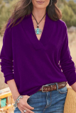 Casual Solid Patchwork V Neck Tops