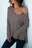 Fashion Casual Solid Split Joint V Neck T-Shirts