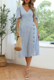 Fashion Elegant Floral Buckle Slit V Neck A Line Dresses