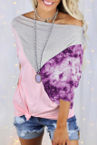 Casual Print Contrast Off the Shoulder T-Shirts