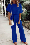 Fashion Casual Solid Frenulum O Neck Loose Jumpsuits
