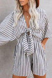 Fashion Elegant Striped Print Strap Design V Neck Loose Rompers
