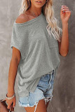 Fashion Street Solid Split Joint O Neck T-Shirts