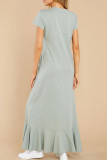 Fashion Casual Solid Split Joint O Neck Irregular Dresses