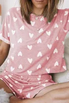 Fashion Living Print Patchwork O Neck Short Sleeve Two Pieces