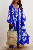 Casual Print Patchwork V Neck Printed Dresses(6 Colors)