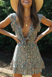 Fashion Street Print Split Joint V Neck Sleeveless Two Pieces