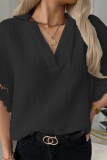Casual Solid Split Joint V Neck Tops