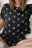 Fashion Living Print Patchwork O Neck Short Sleeve Two Pieces