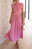 Sweet Elegant Solid Hollowed Out Mandarin Collar A Line Dresses(9 Colors)