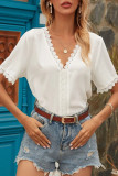 Fashion Casual Solid Split Joint V Neck Tops