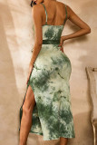 Fashion Street Tie Dye Slit Spaghetti Strap A Line Dresses