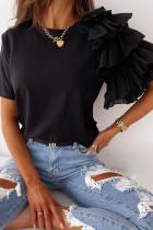 Fashion Street Solid Split Joint O Neck Tops