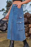 Casual Street Solid Slit High Waist Denim Skirts(5 Colors)