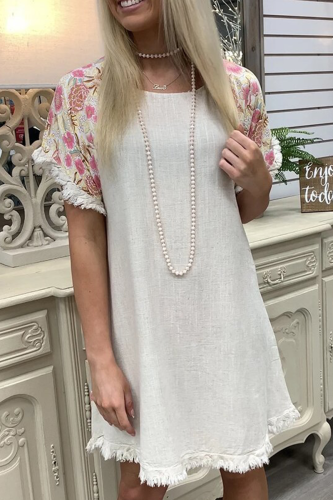 Casual Floral Tassel Split Joint O Neck Dresses