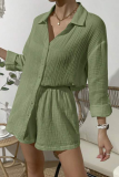 Casual Simplicity Solid Fold Turndown Collar Long Sleeve Two Pieces(8 Colors)