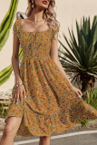 Elegant Floral Frenulum Flounce Square Collar A Line Dresses