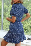 Fashion Elegant Floral Buckle Flounce V Neck A Line Dresses