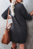 Casual Solid Split Joint Pocket O Neck Long Sleeve Dresses