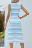 Fashion Street Striped Split Joint O Neck A Line Dresses